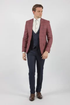 Ανδρικό Σακάκι Slim Fit Γκρενά Καρό Kapralos Noble 083-06