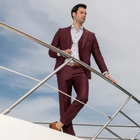 Ανδρικό Κοστούμι Μπορντό Με Γιλέκο Senso Diverso S24-23