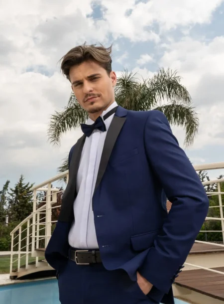 Ανδρικό Γαμπριάτικο Κοστούμι Μπλε Slim Fit Με Αφαιρούμενα Πέτα SU-14