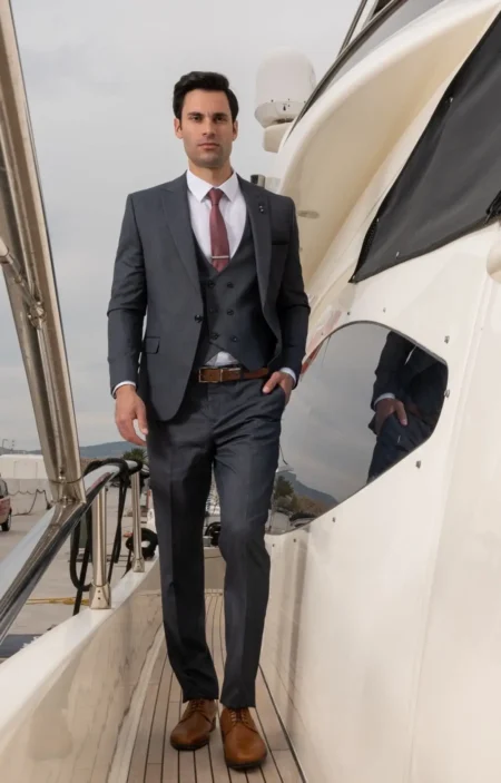 Ανδρικό Slim Fit Κοστούμι Ανθρακί Με Γιλέκο S24-35