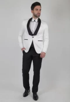 Ανδρικό Κοστούμι Λευκό Μαύρο Πέτο Στενή Γραμμή Kapralos Noble 3505