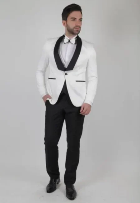 Ανδρικό Κοστούμι Λευκό Μαύρο Πέτο Στενή Γραμμή Kapralos Noble  3505
