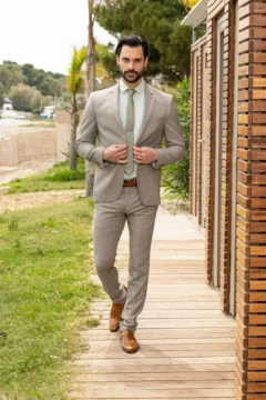 Ανδρικό Μπεζ Slim Fit Κοστούμι Antonio Miro